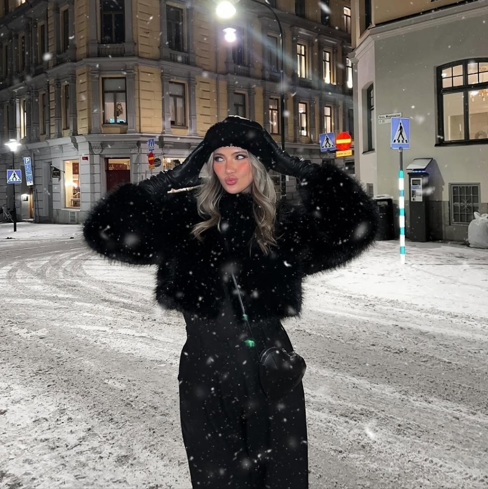 Black Cropped Faux Fur Jacket